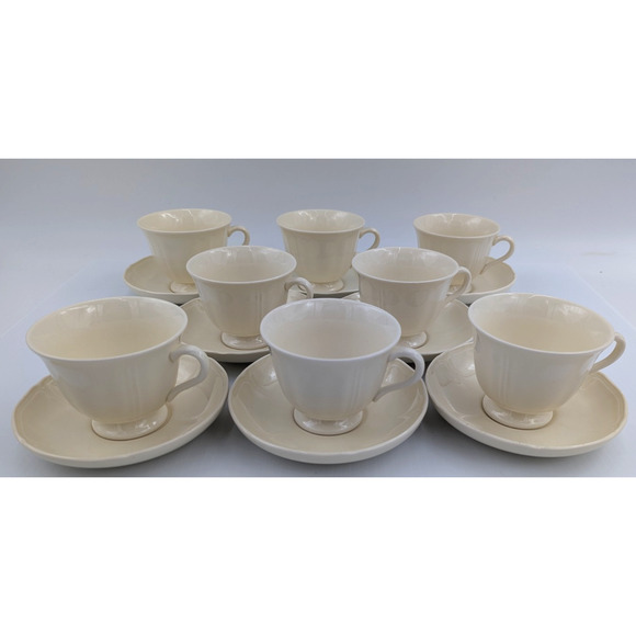 Wedgwood Queens Plain Tea Cup and Saucer Set of 8 Cream Color England QueensWare - Picture 1 of 11